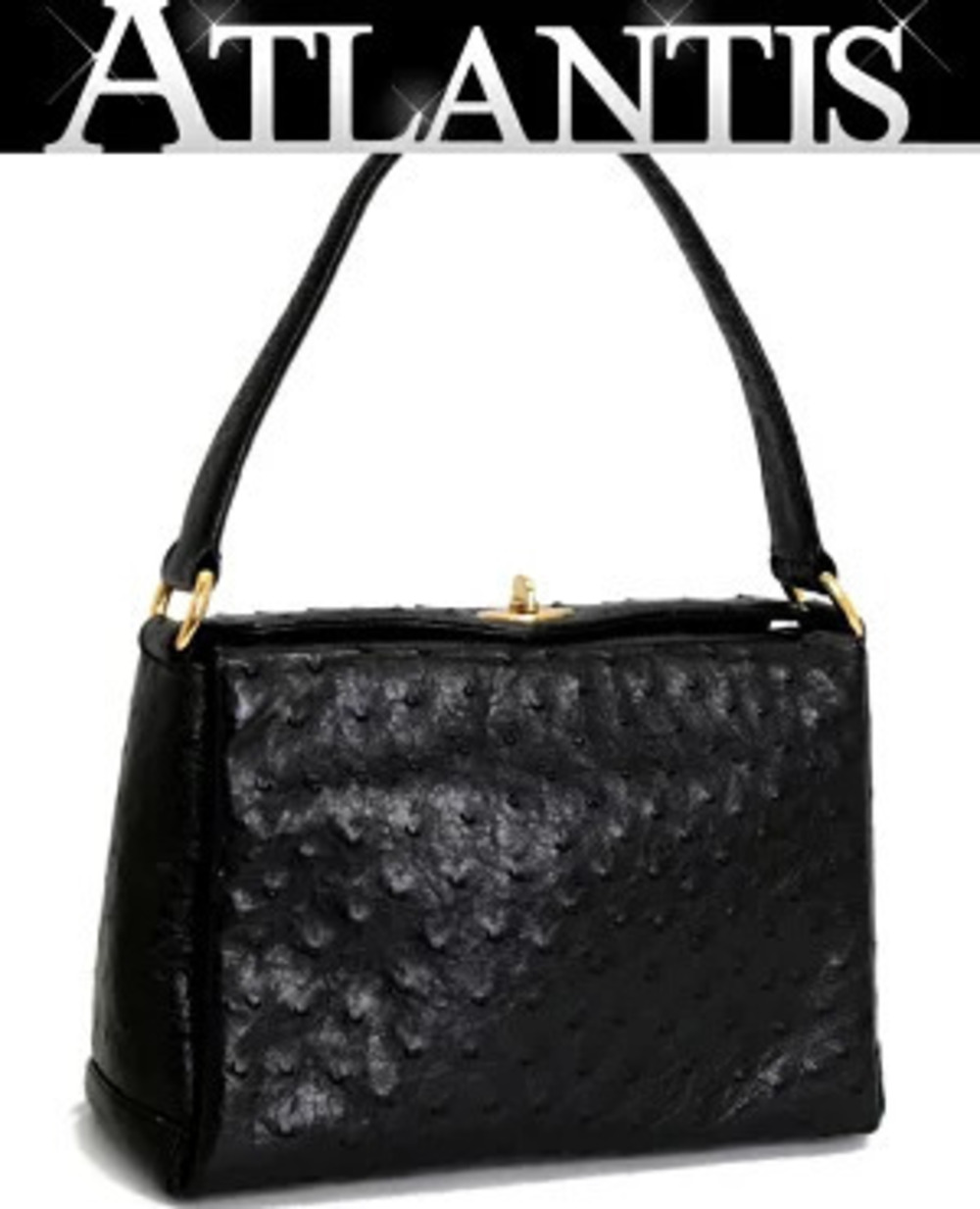 Gucci Turnlock Handbag Ostrich Leather Black